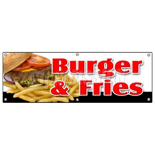 BURGER & FRIES BANNER SIGN cheeseburger french fries grill beef cheese